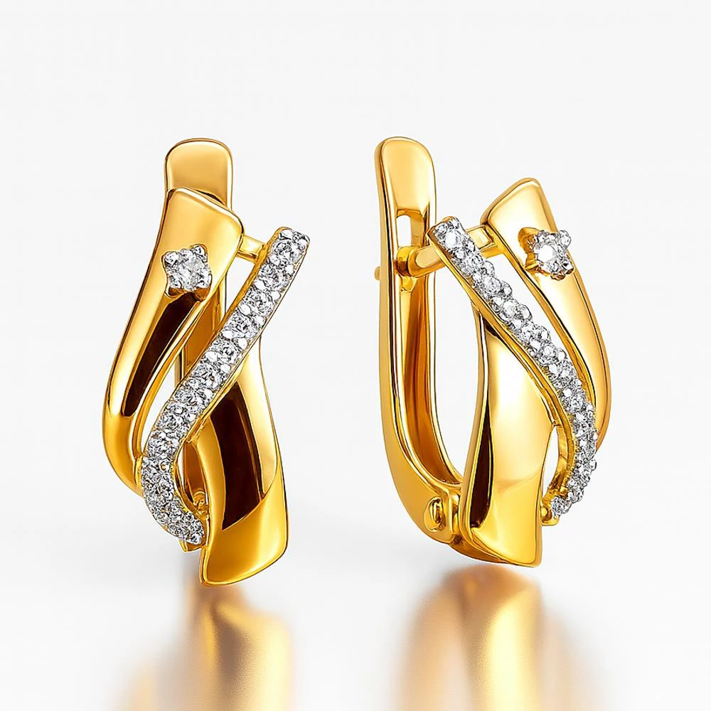 Серьги с фианитами из красного золота 585 пробы