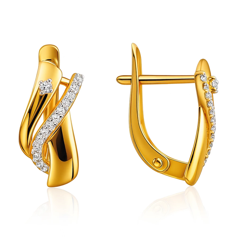 Серьги с фианитами из красного золота 585 пробы