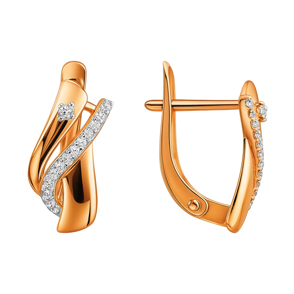 Серьги с фианитами из красного золота 585 пробы