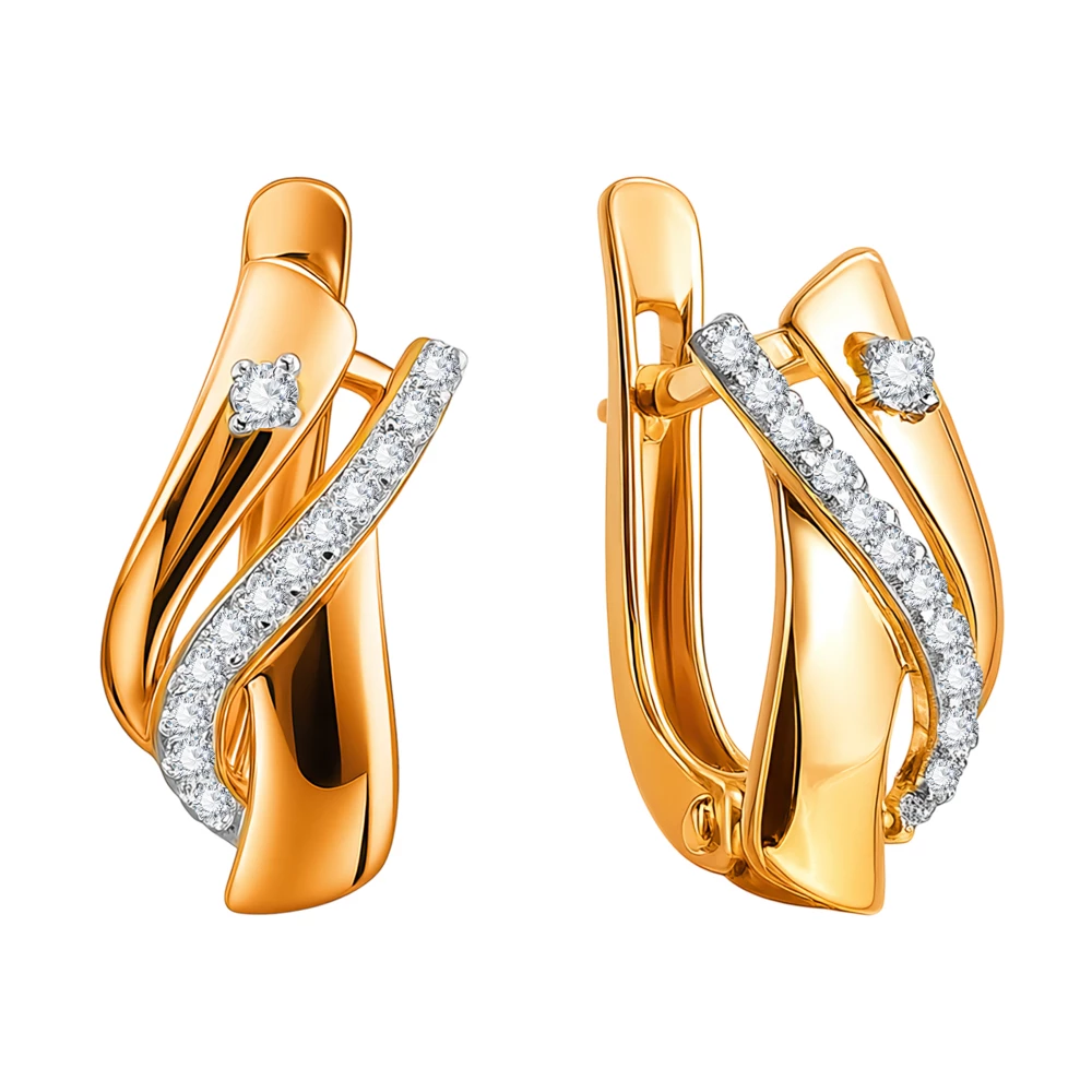 Серьги с фианитами из красного золота 585 пробы