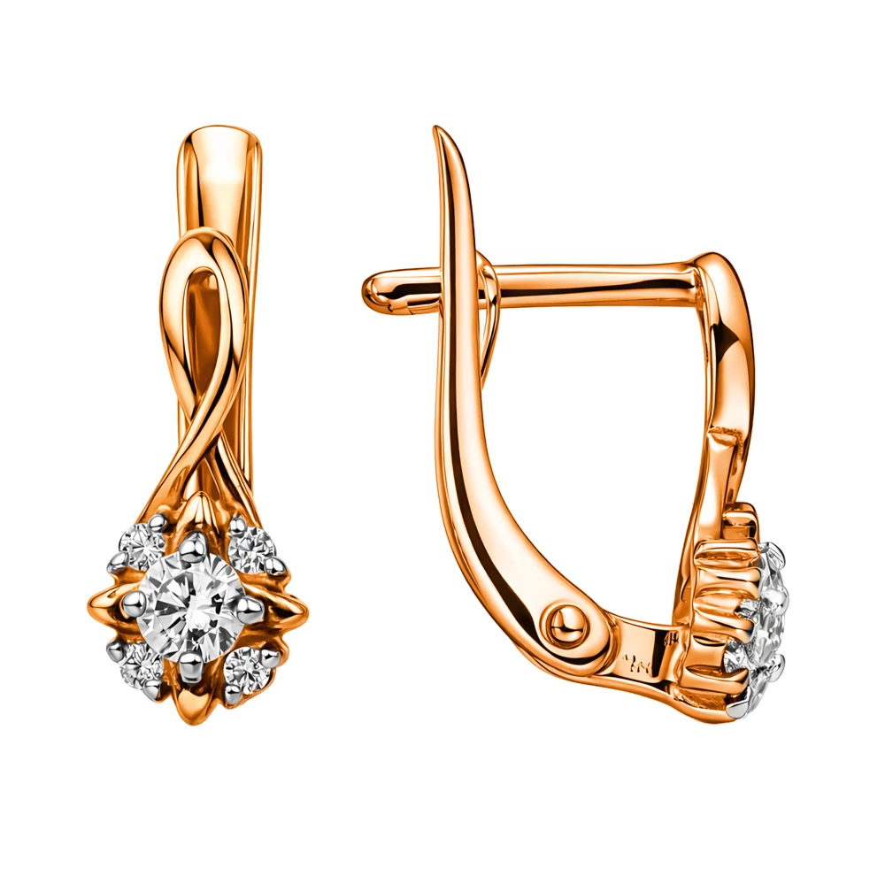 Серьги с фианитами из красного золота 375 пробы