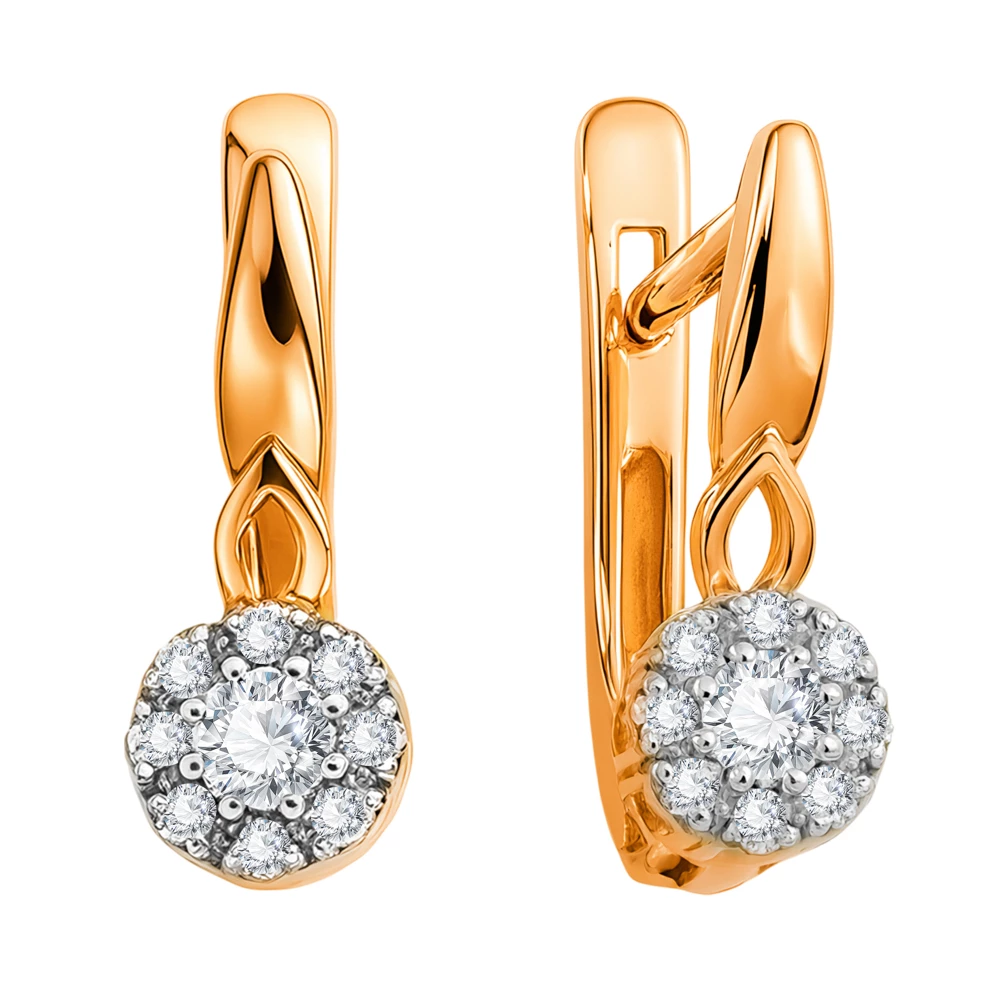 Серьги с фианитами из красного золота 585 пробы Серьги с фианитами из красного золота 585 пробы