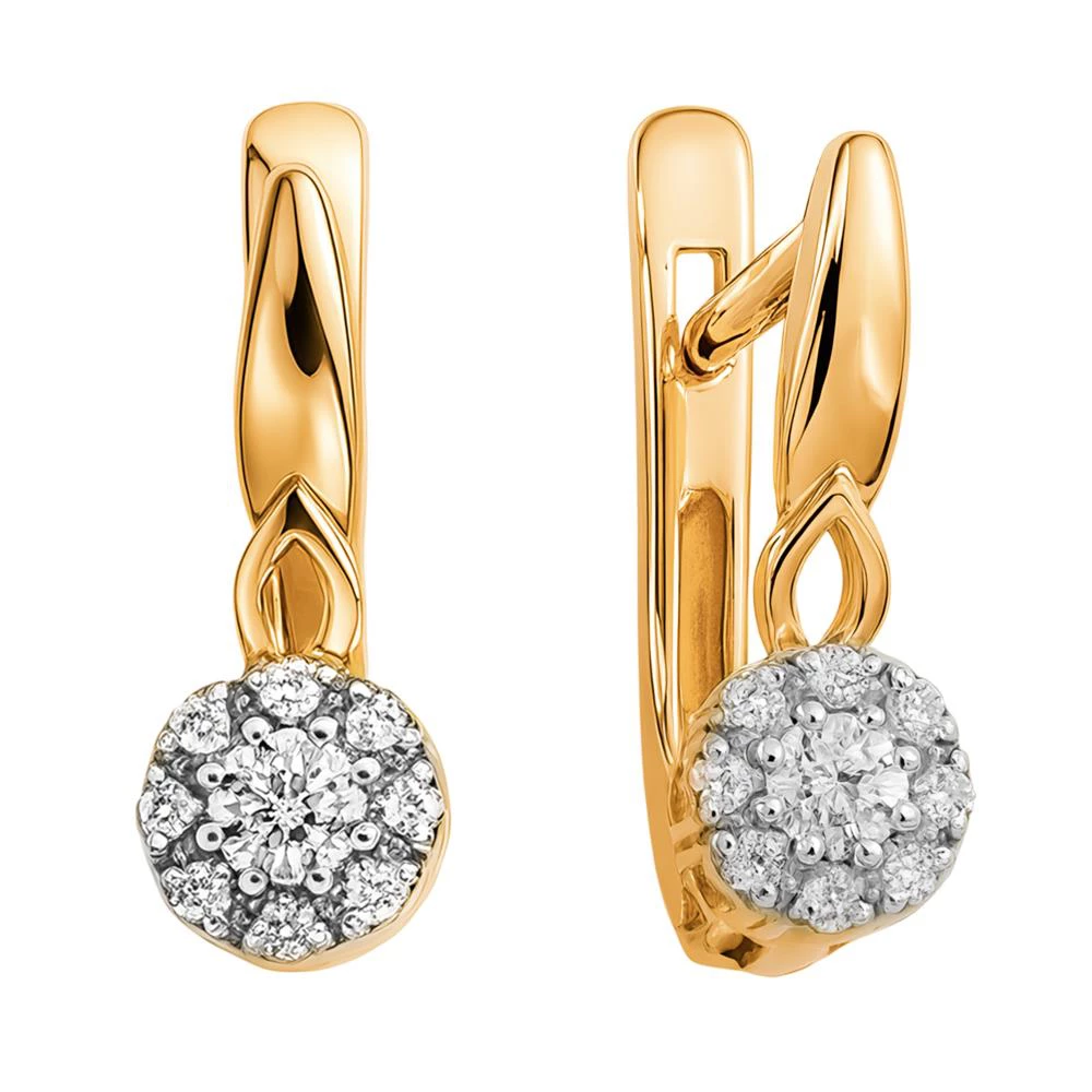 Серьги с фианитами из красного золота 585 пробы