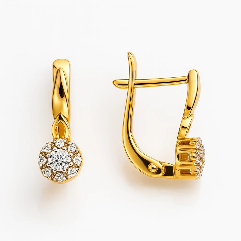 Серьги с фианитами из красного золота 585 пробы