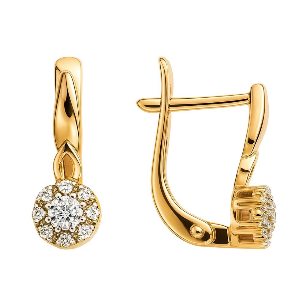 Серьги с фианитами из красного золота 585 пробы