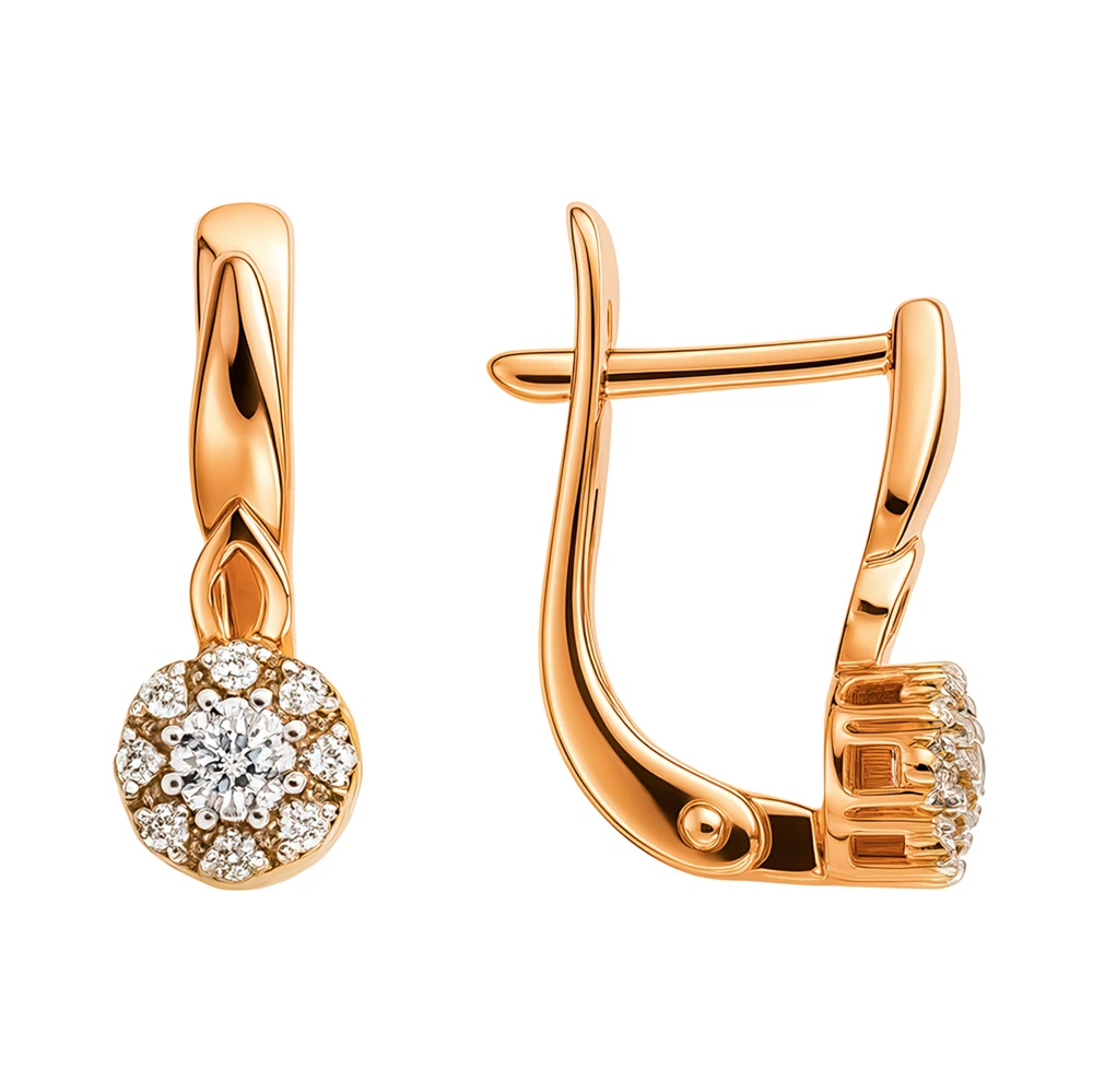 Серьги с фианитами из красного золота 585 пробы