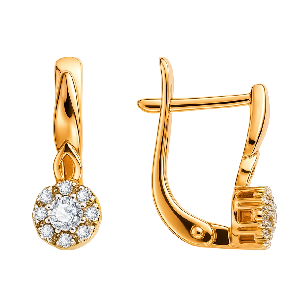 Серьги с фианитами из красного золота 585 пробы Серьги с фианитами из красного золота 585 пробы