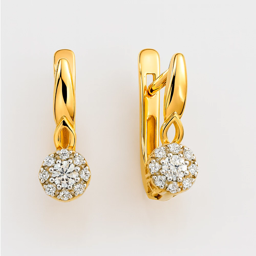 Серьги с фианитами из красного золота 585 пробы