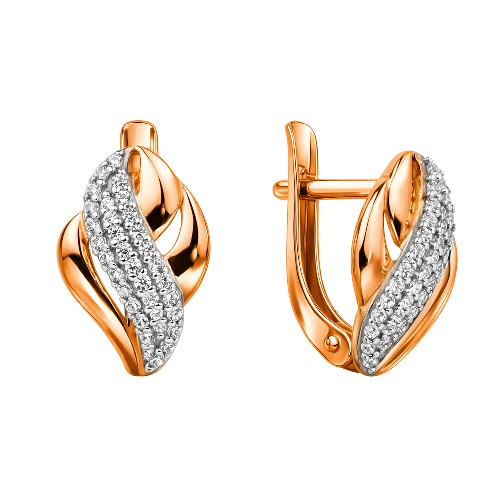 Серьги с фианитами из красного золота 375 пробы