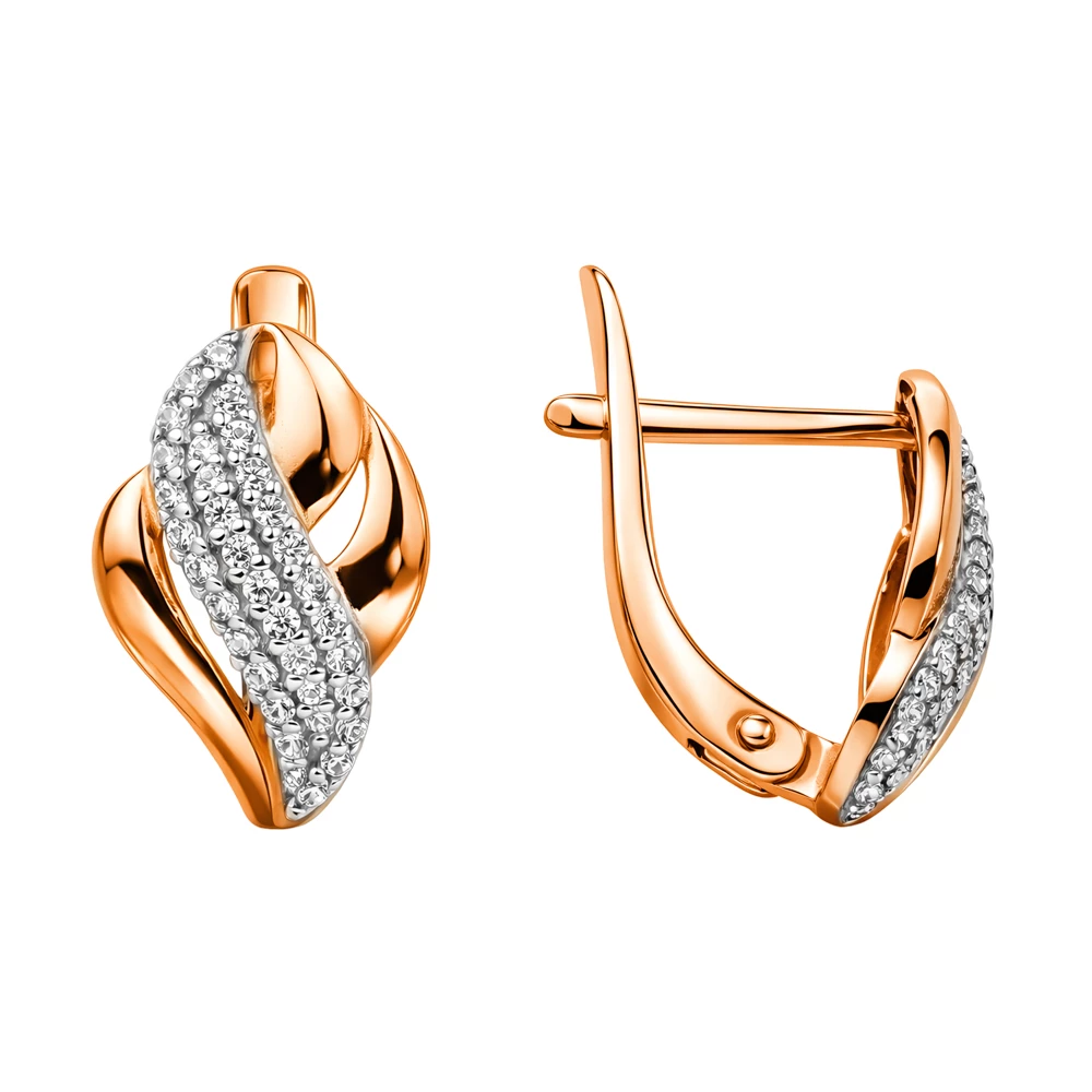 Серьги с фианитами из красного золота 375 пробы