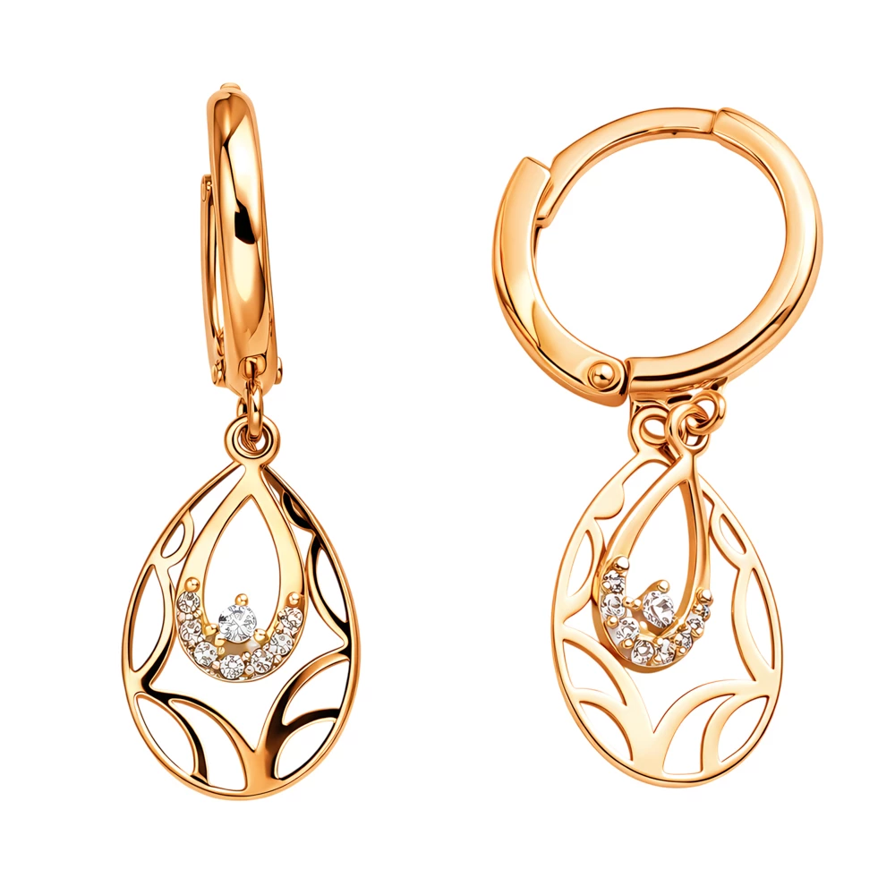 Серьги с фианитами из красного золота 585 пробы