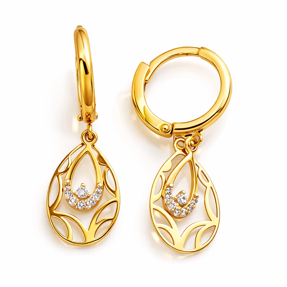 Серьги с фианитами из красного золота 585 пробы