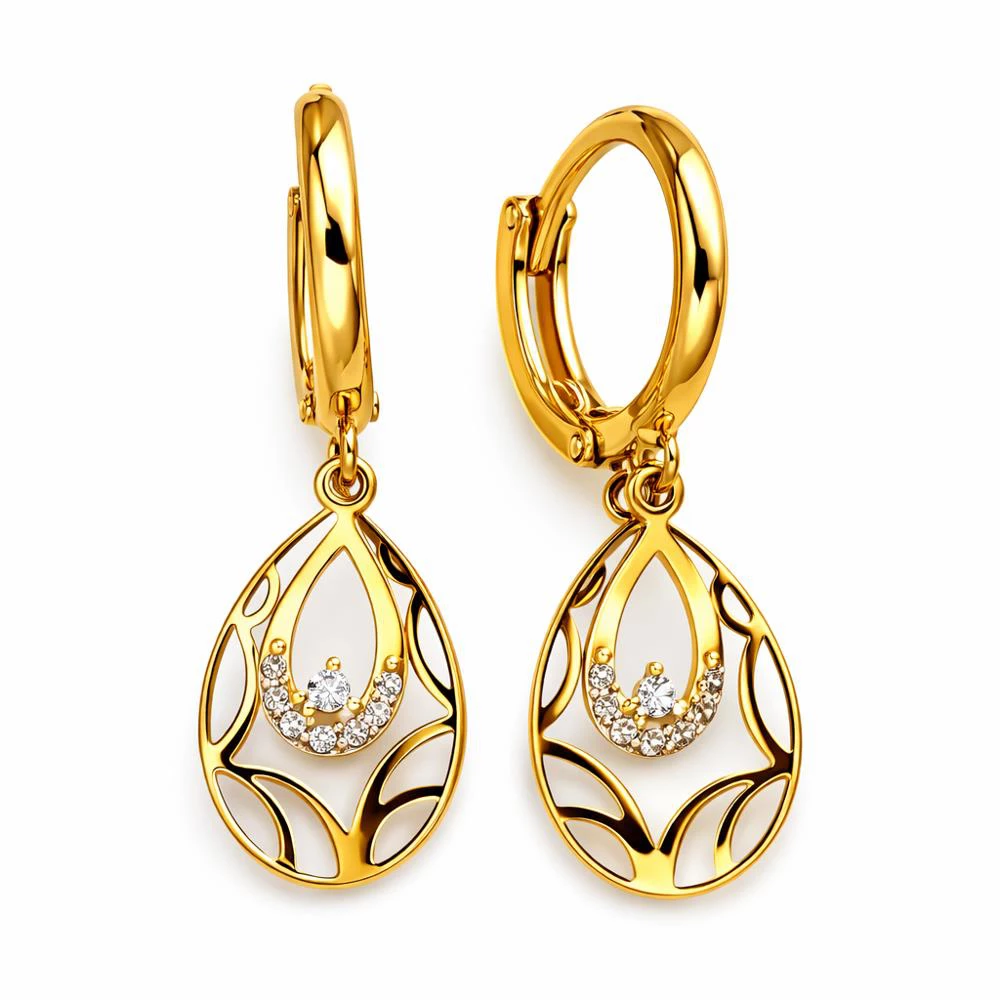 Серьги с фианитами из красного золота 585 пробы