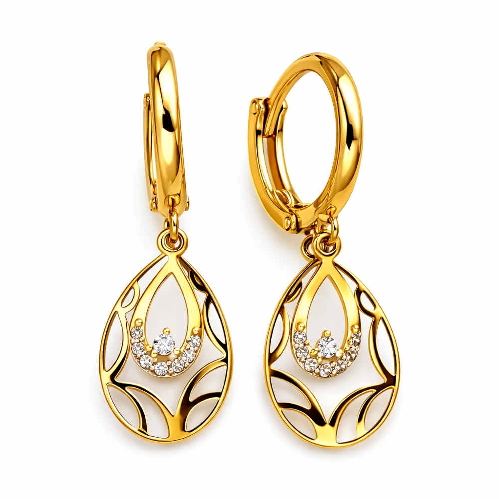 Серьги с фианитами из красного золота 585 пробы