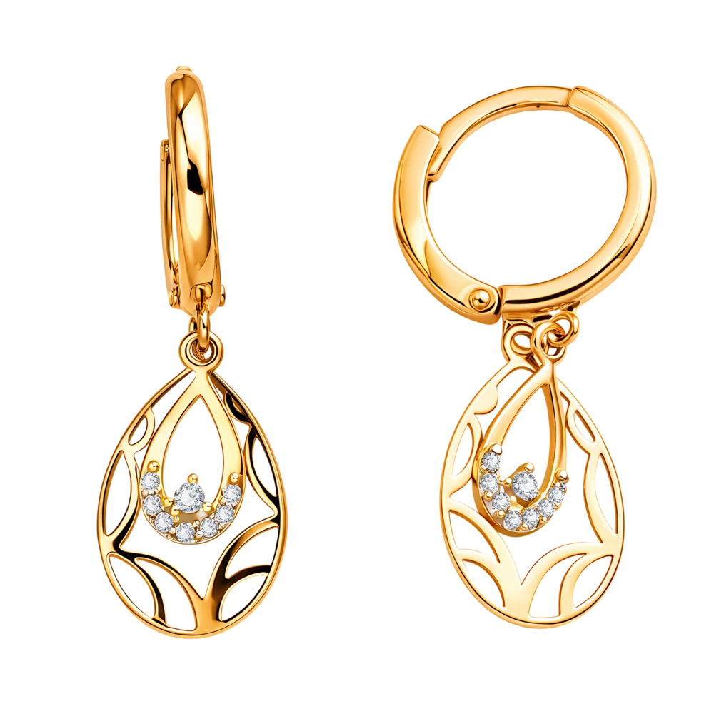 Серьги с фианитами из красного золота 585 пробы