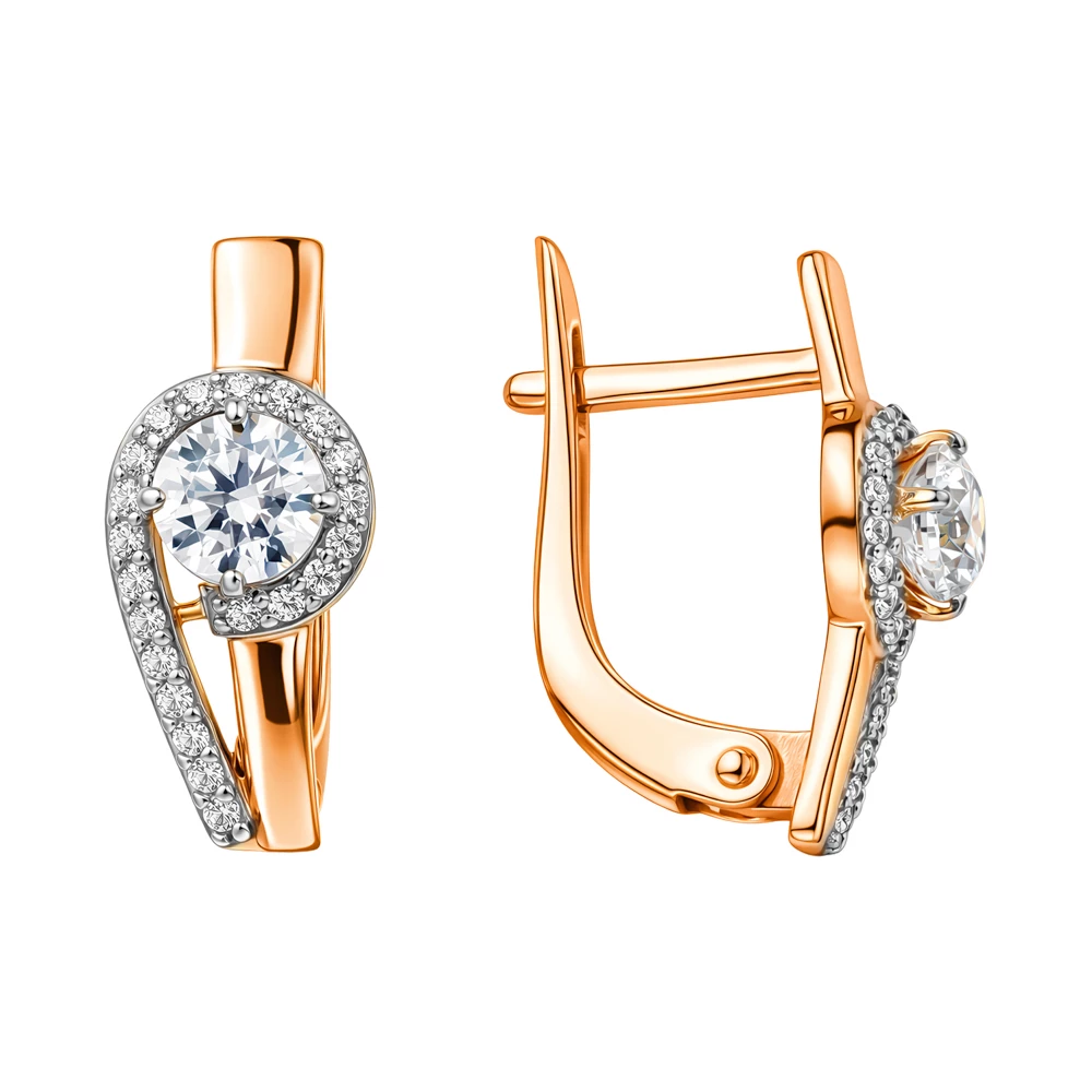 Серьги с фианитами из красного золота 375 пробы