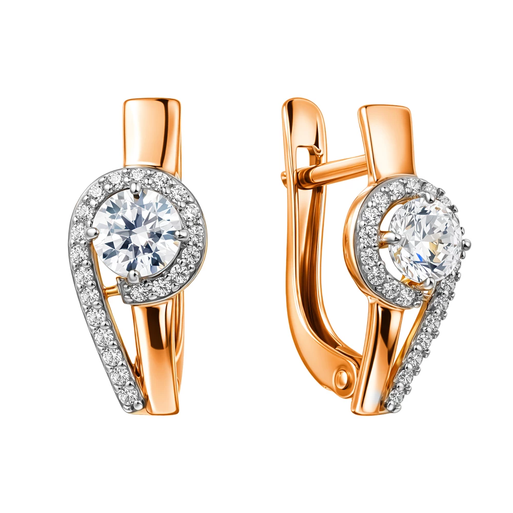 Серьги с фианитами из красного золота 375 пробы