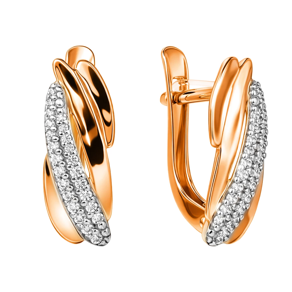 Серьги с фианитами из красного золота 375 пробы