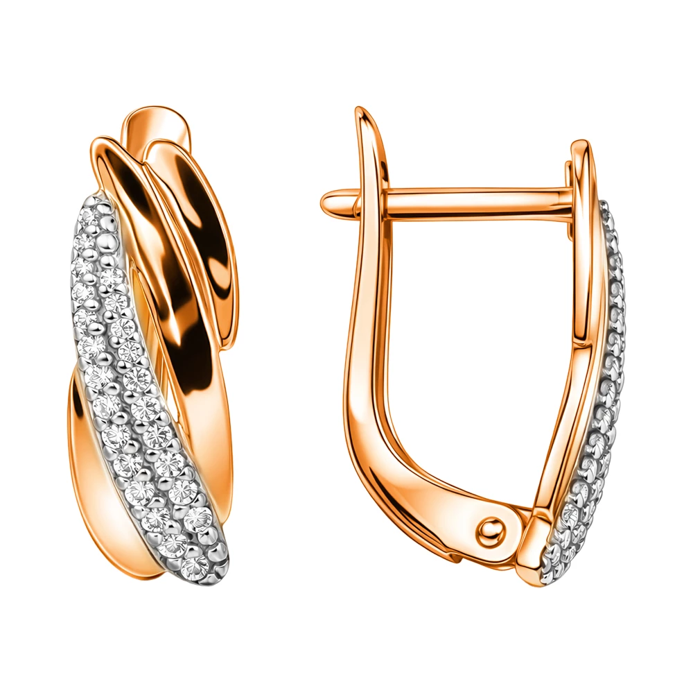 Серьги с фианитами из красного золота 375 пробы