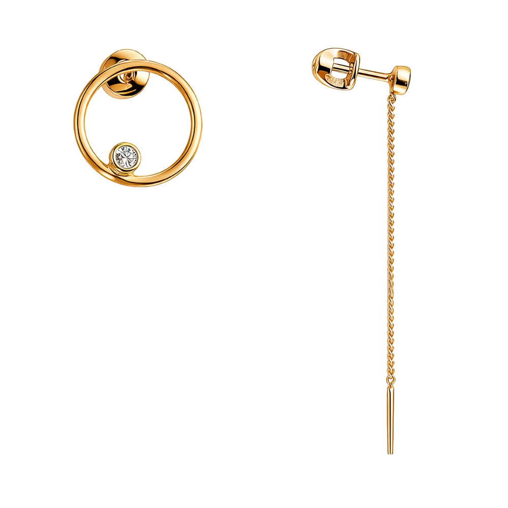 Серьги с фианитами из красного золота 585 пробы