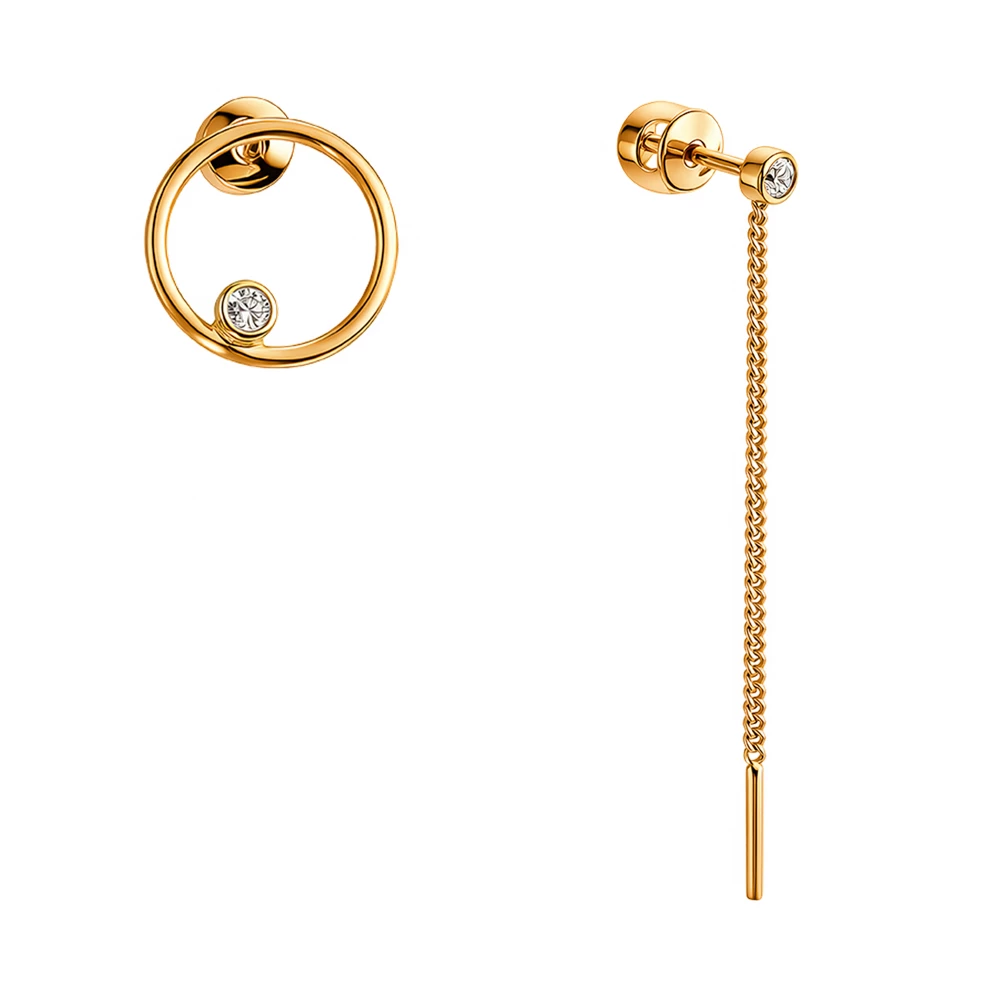 Серьги с фианитами из красного золота 585 пробы