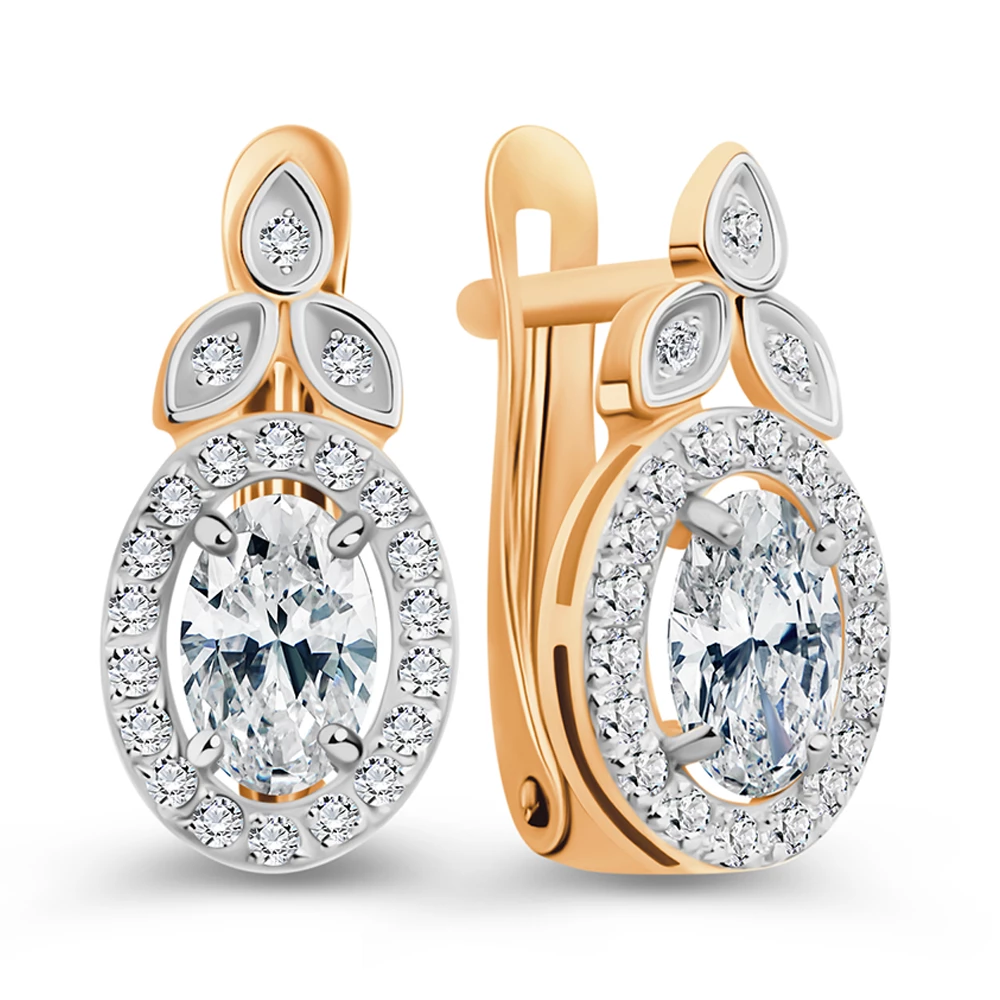 Серьги с фианитами из красного золота 375 пробы