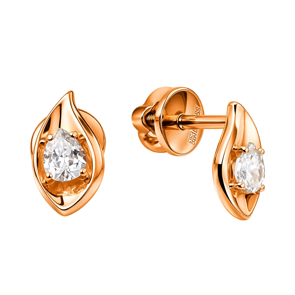 Серьги с фианитами из красного золота 375 пробы