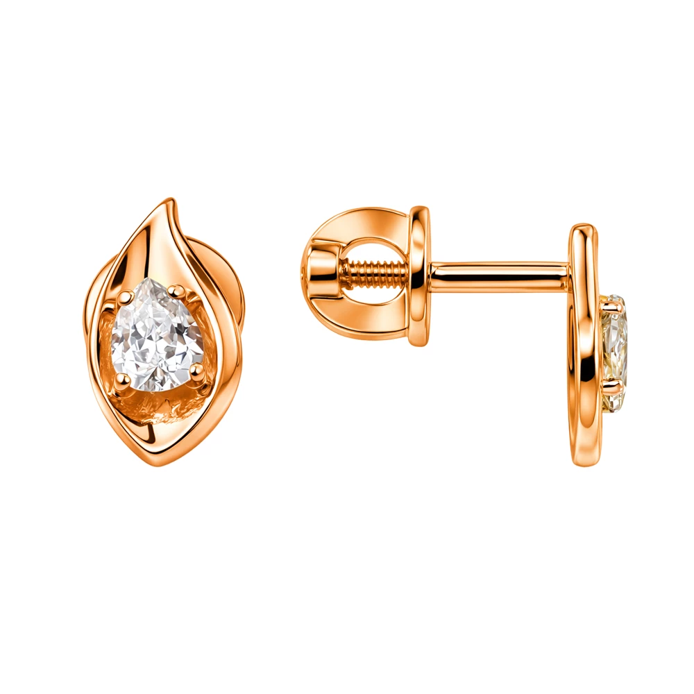 Серьги с фианитами из красного золота 375 пробы