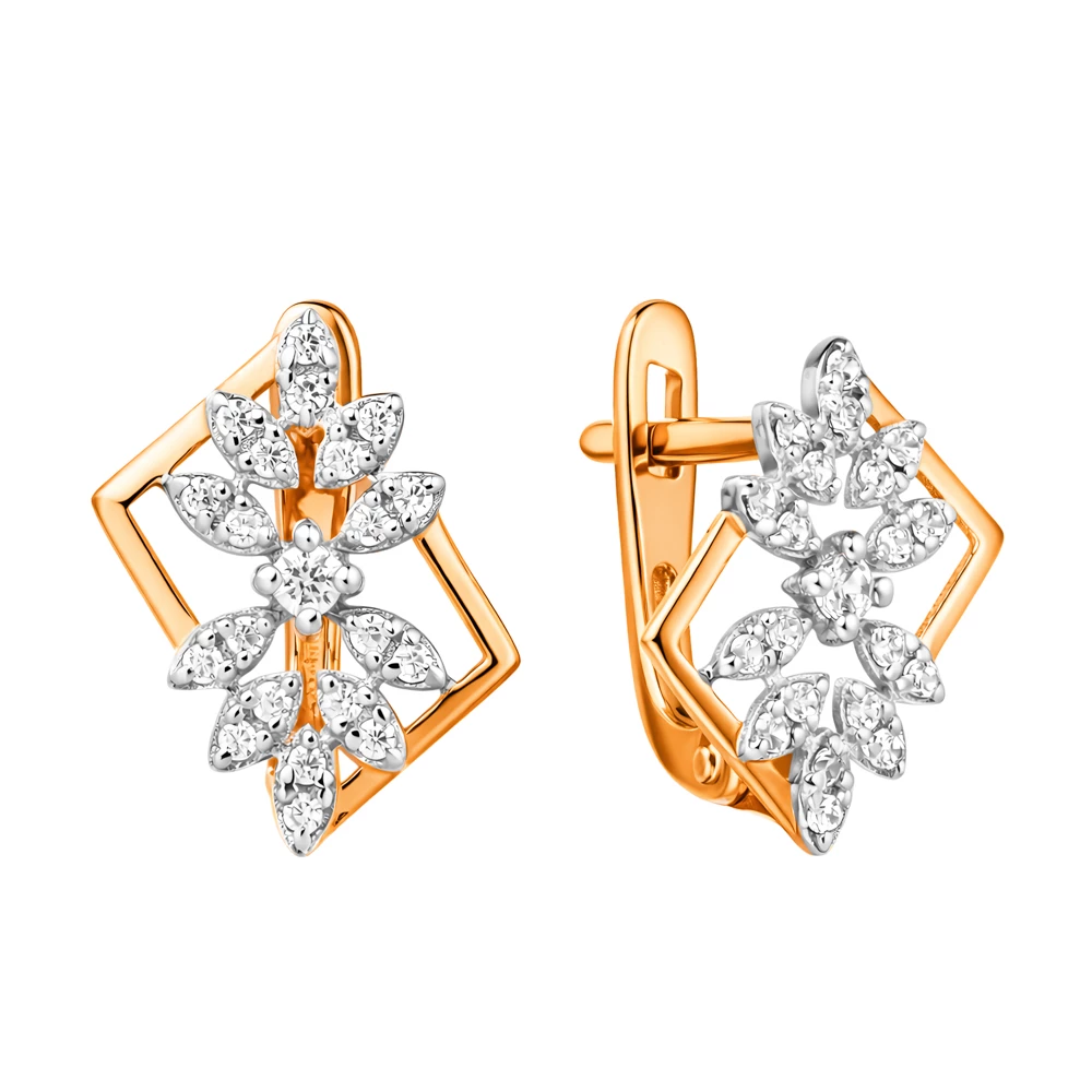 Серьги с фианитами из красного золота 585 пробы