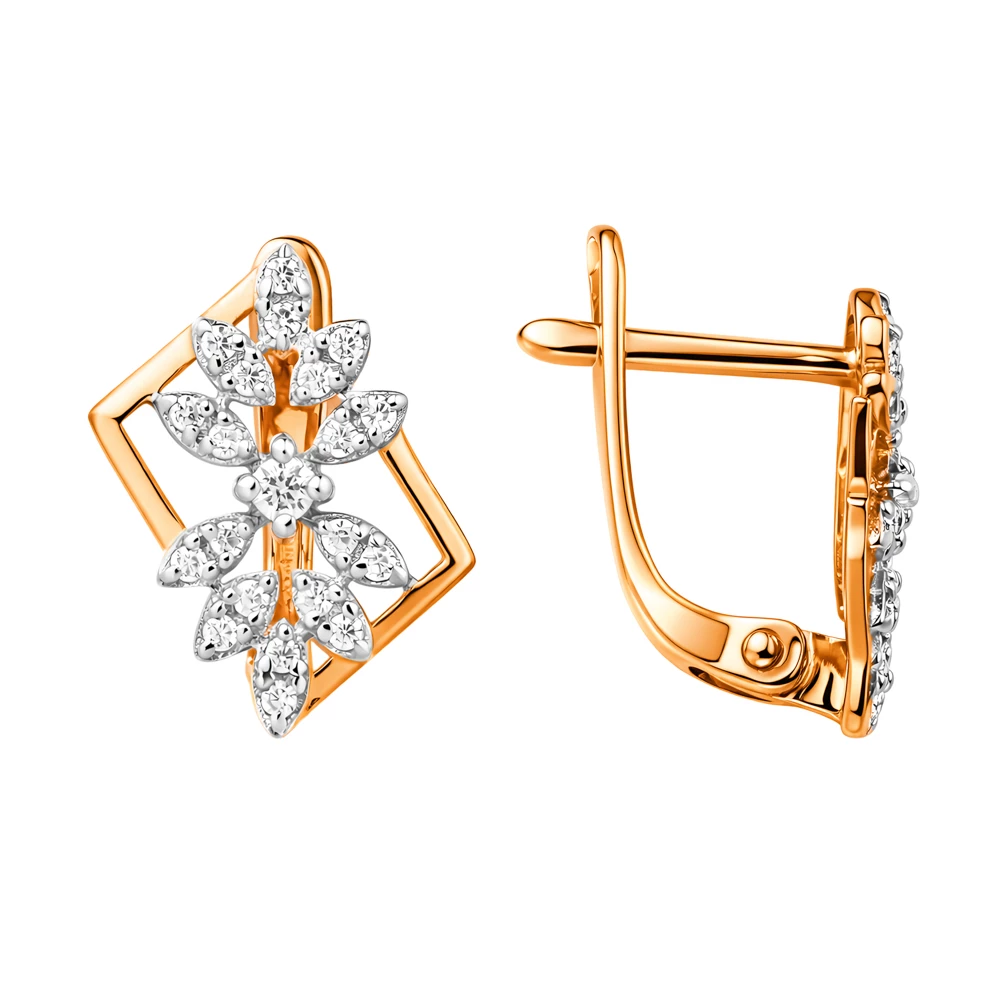 Серьги с фианитами из красного золота 585 пробы