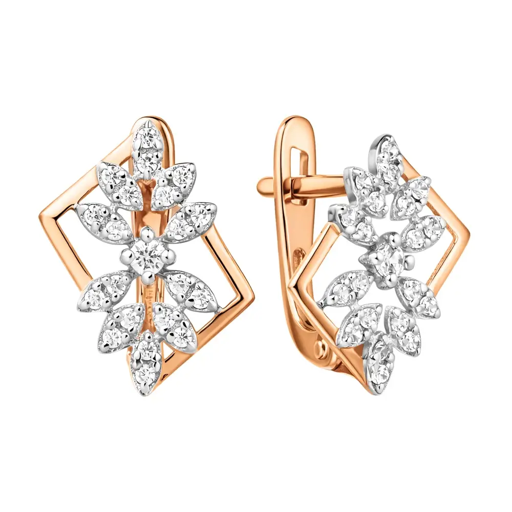 Серьги с фианитами из красного золота 585 пробы 1