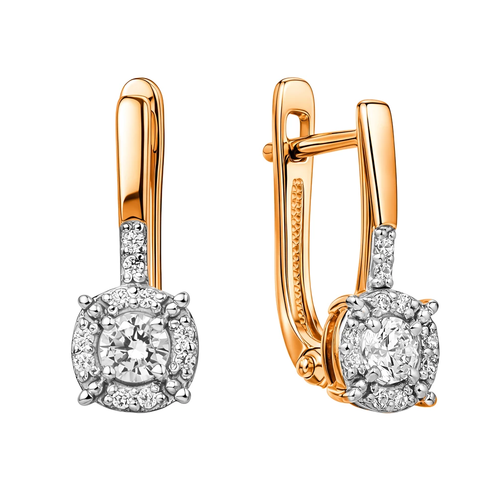 Серьги с фианитами из красного золота 585 пробы