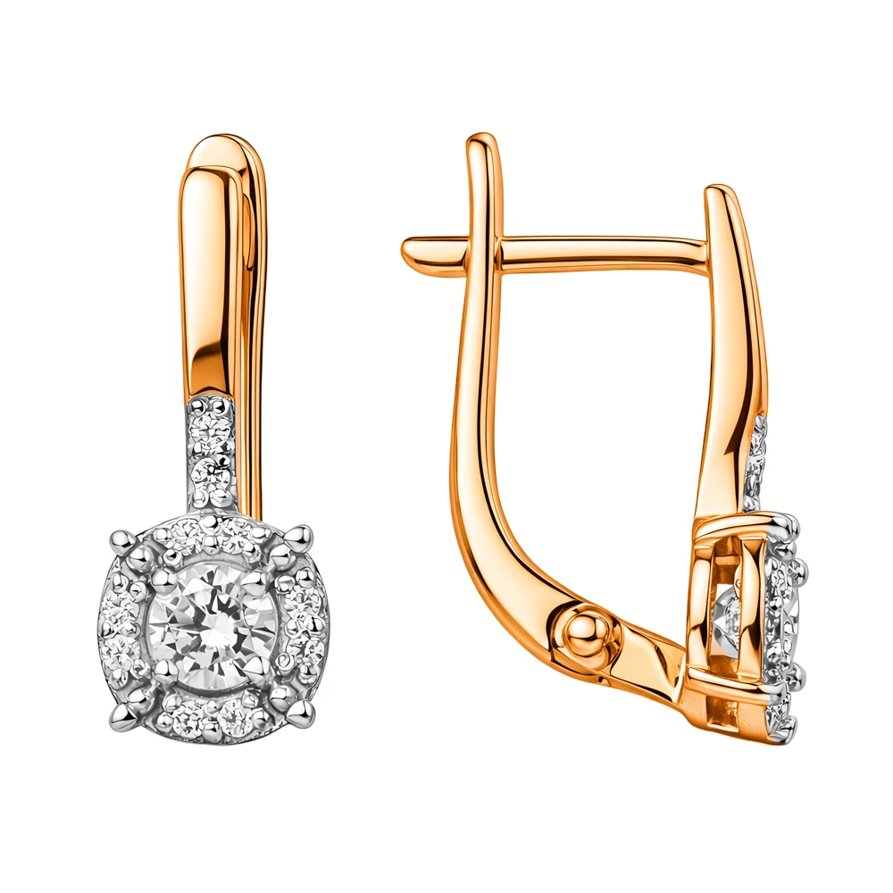 Серьги с фианитами из красного золота 585 пробы