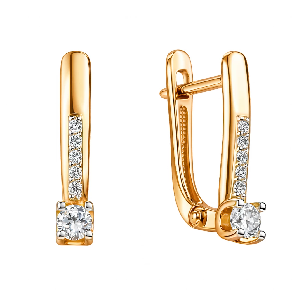 Серьги с фианитами из красного золота 585 пробы