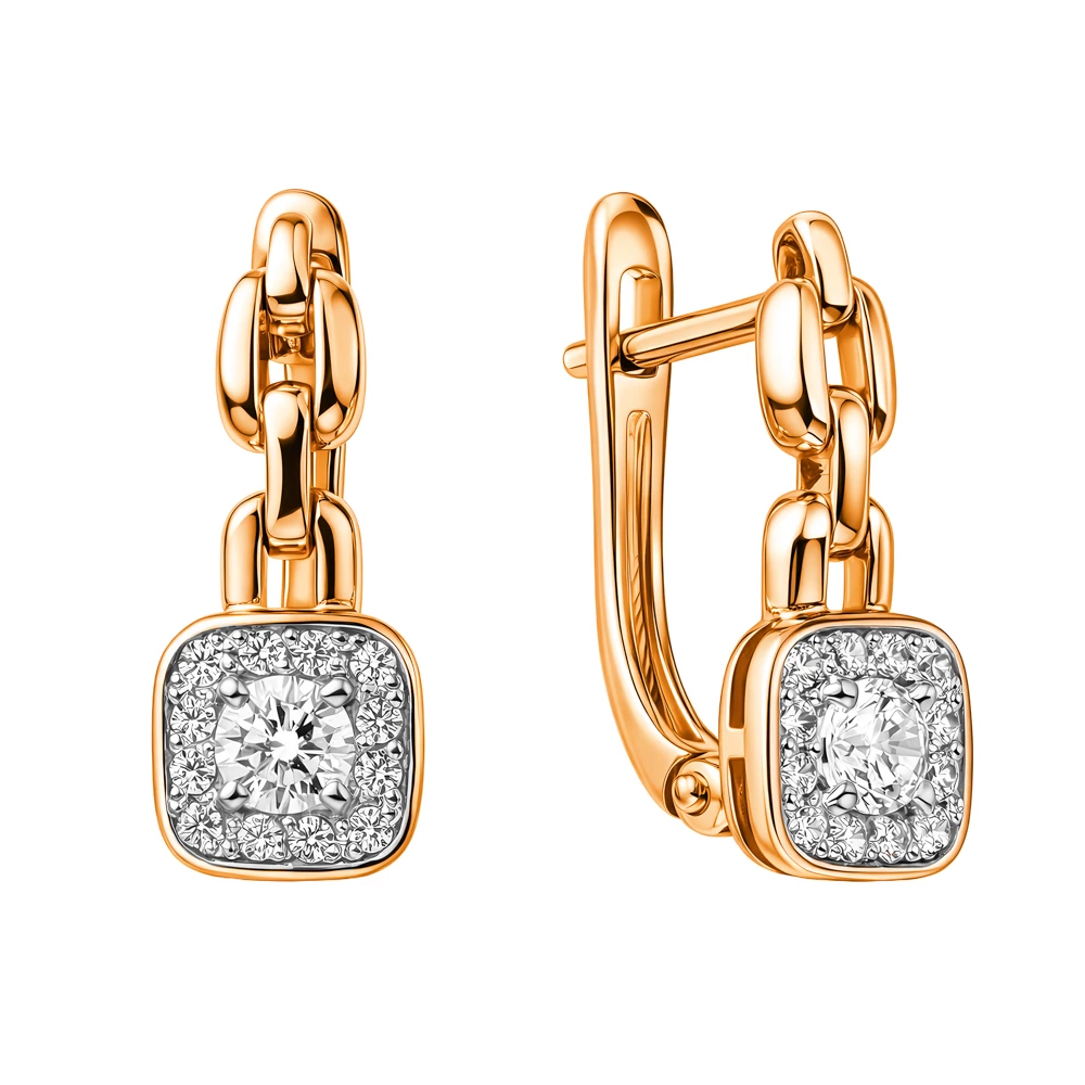 Серьги с фианитами из красного золота 585 пробы