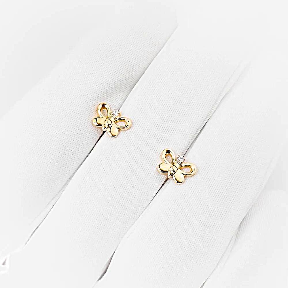 Серьги-продевки с фианитами из красного золота 375 пробы