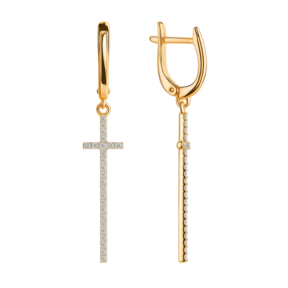 Серьги с фианитами из красного золота 585 пробы