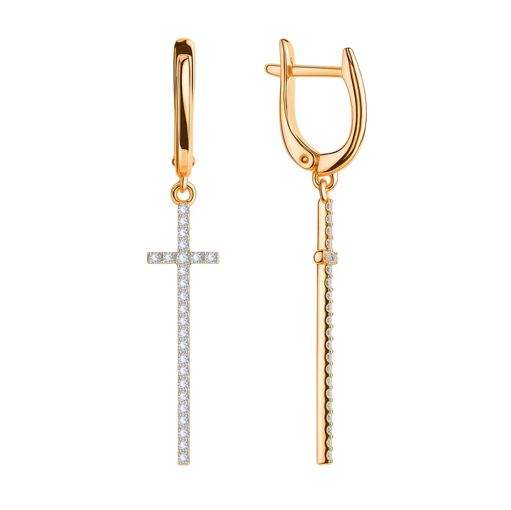 Серьги с фианитами из красного золота 585 пробы