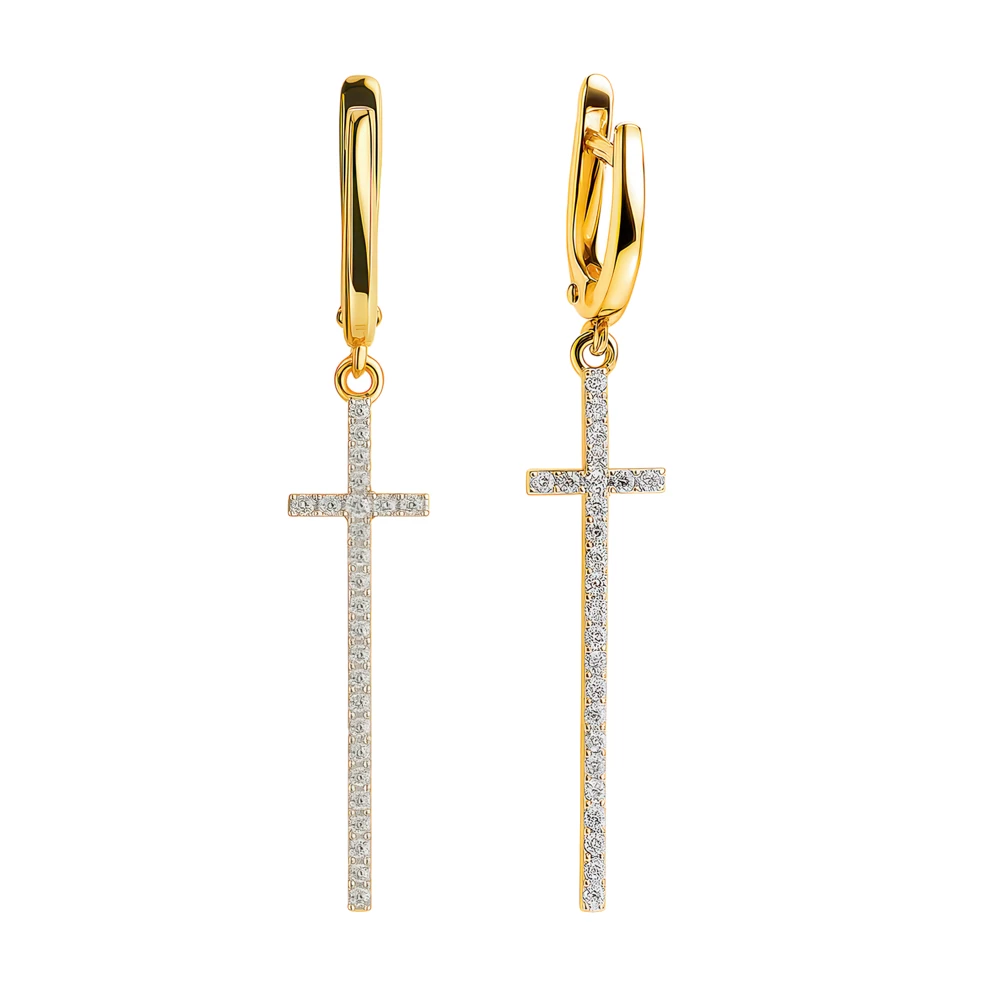 Серьги с фианитами из красного золота 585 пробы Серьги с фианитами из красного золота 585 пробы