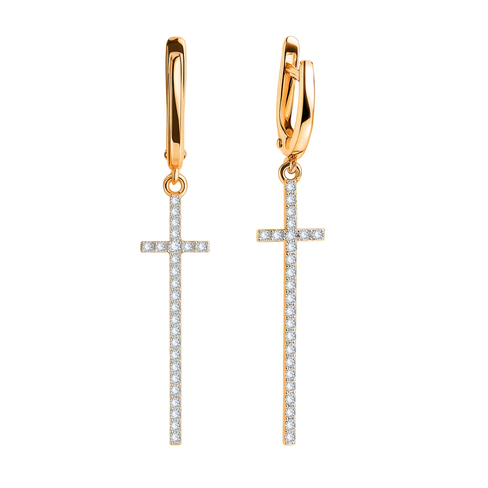 Серьги с фианитами из красного золота 585 пробы