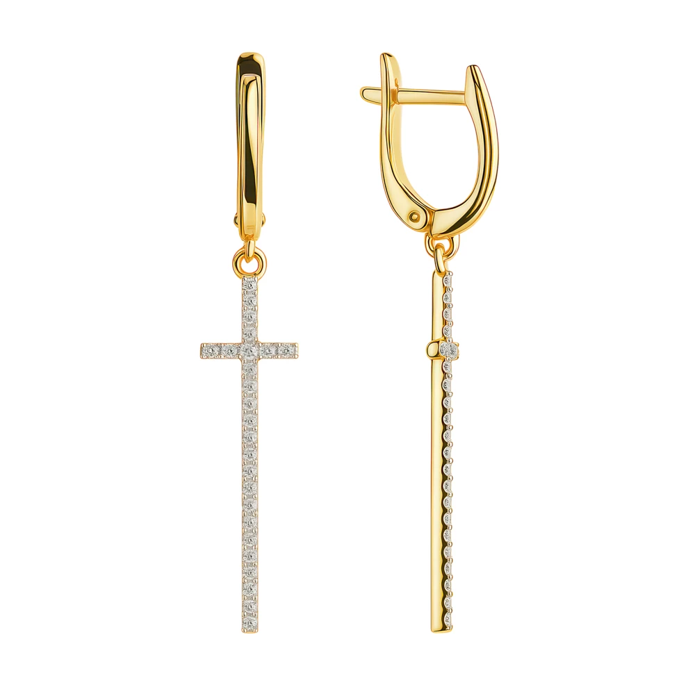 Серьги с фианитами из красного золота 585 пробы Серьги с фианитами из красного золота 585 пробы