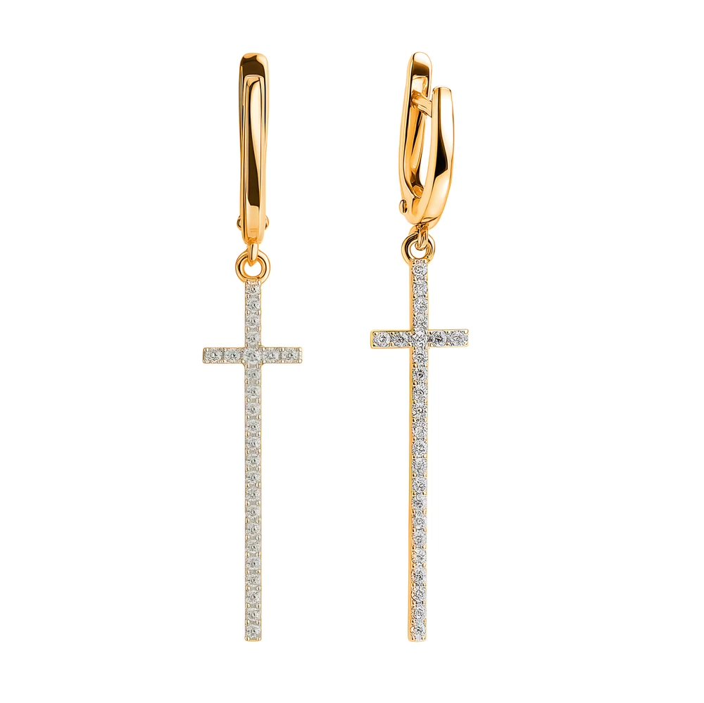 Серьги с фианитами из красного золота 585 пробы