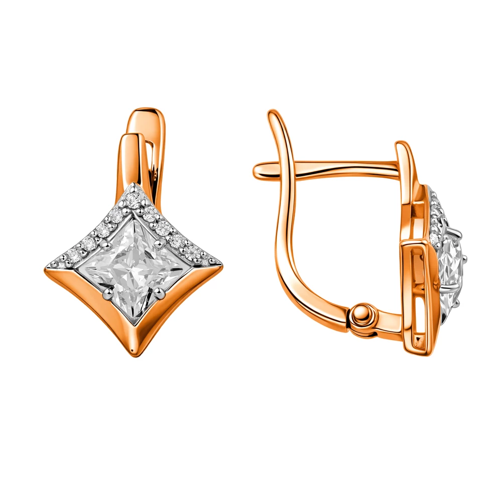 Серьги с фианитами из красного золота 375 пробы