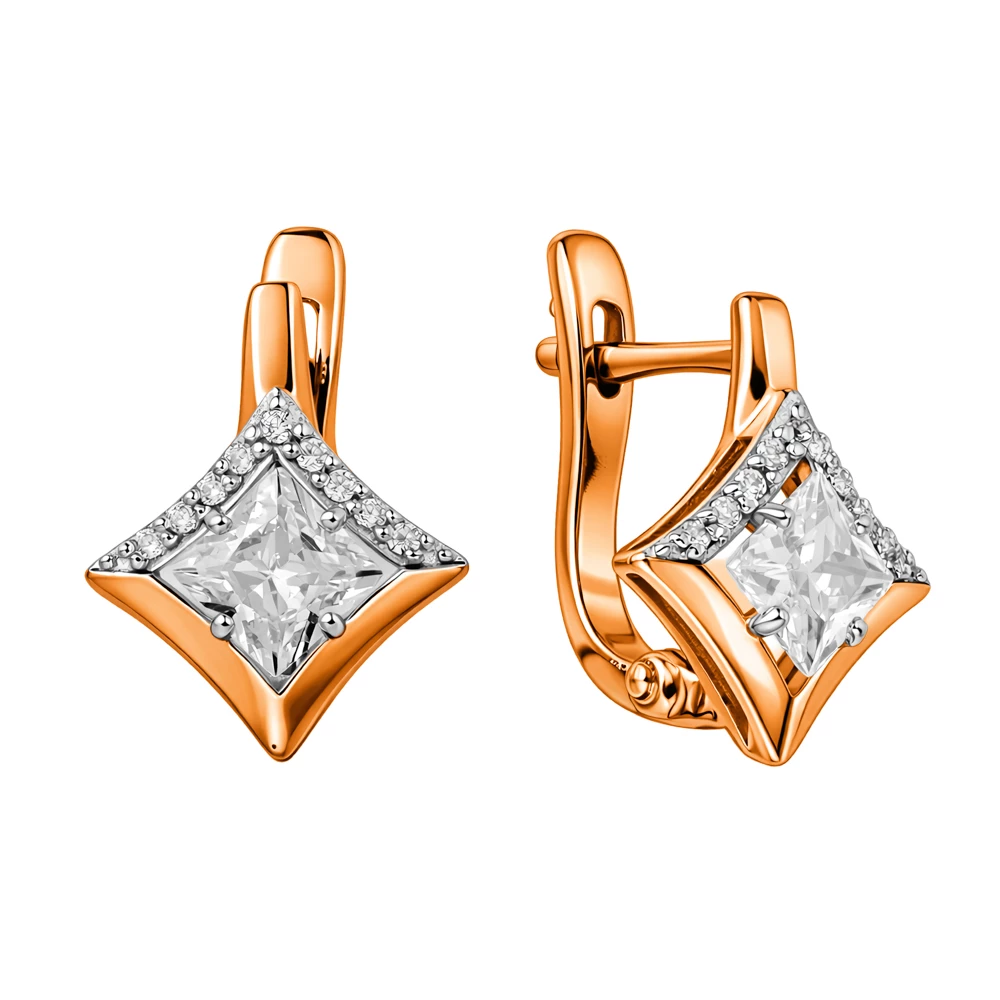 Серьги с фианитами из красного золота 375 пробы