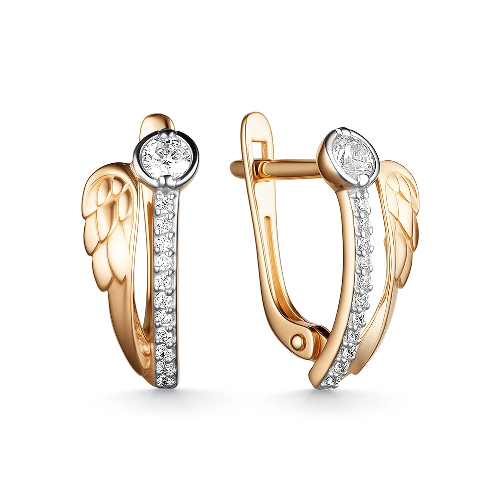 Серьги с фианитами из красного золота 585 пробы