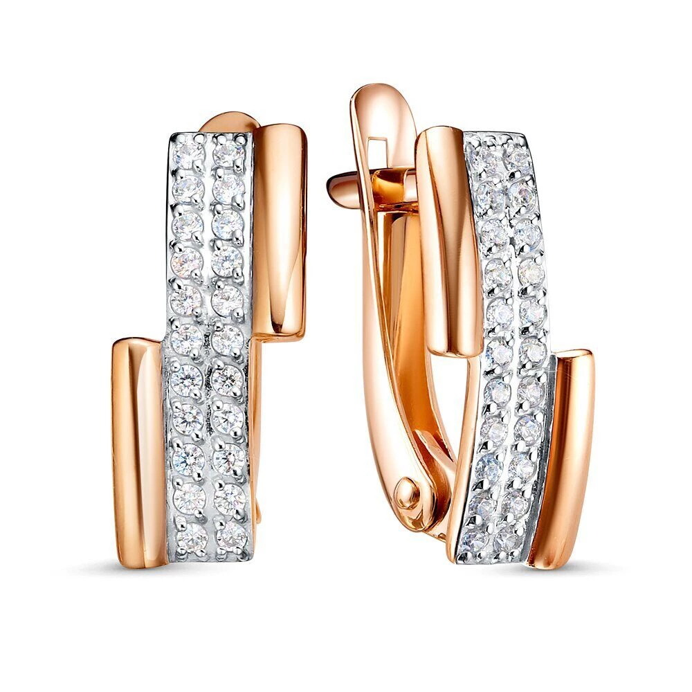 Серьги с фианитами из красного золота 375 пробы