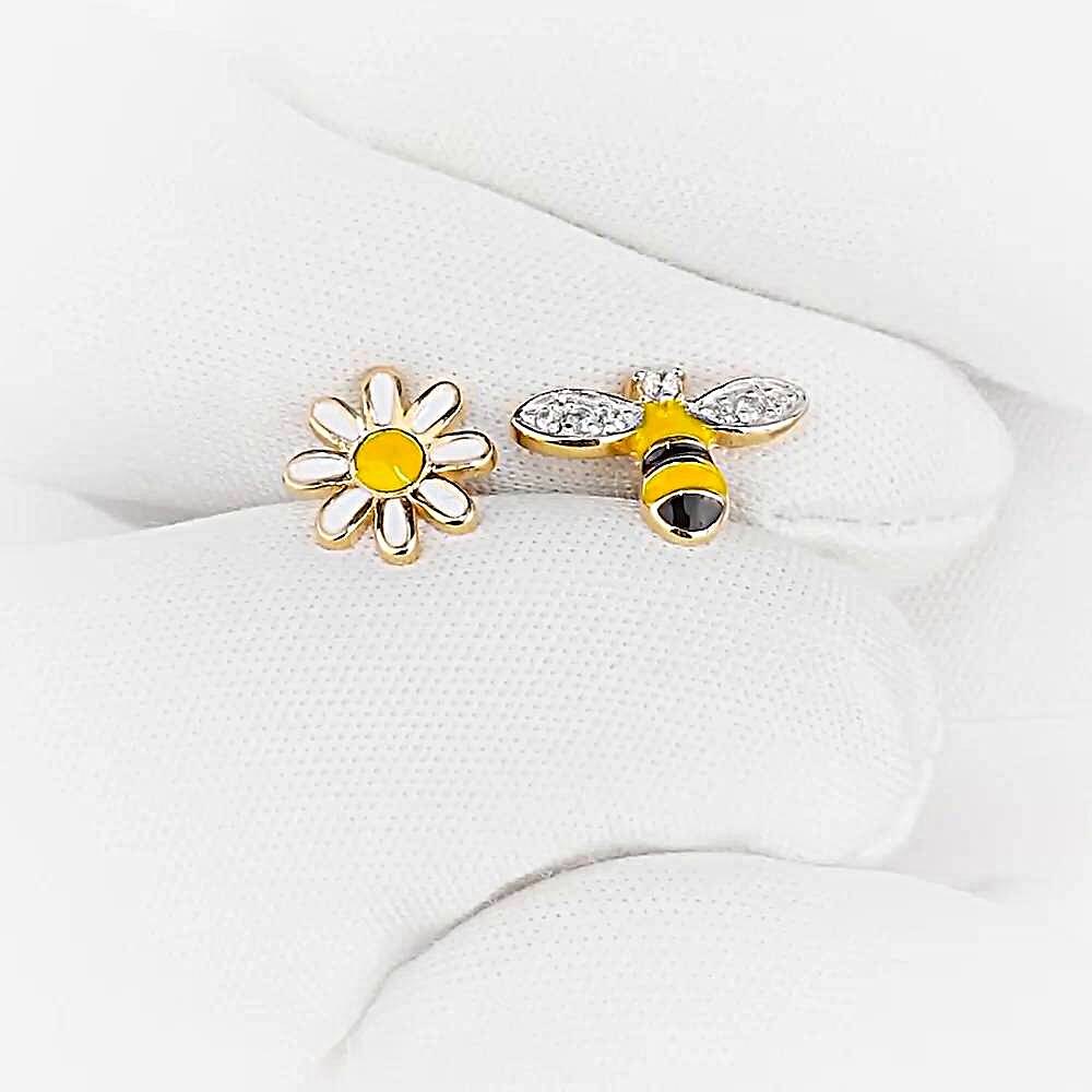 Серьги  Пчелка с фианитами из красного золота 375 пробы 1