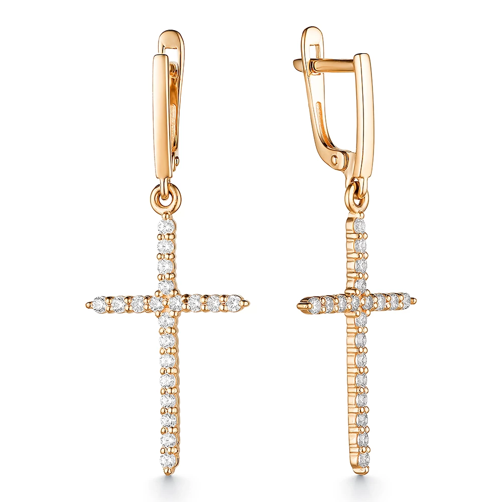 Серьги с фианитами из красного золота 585 пробы