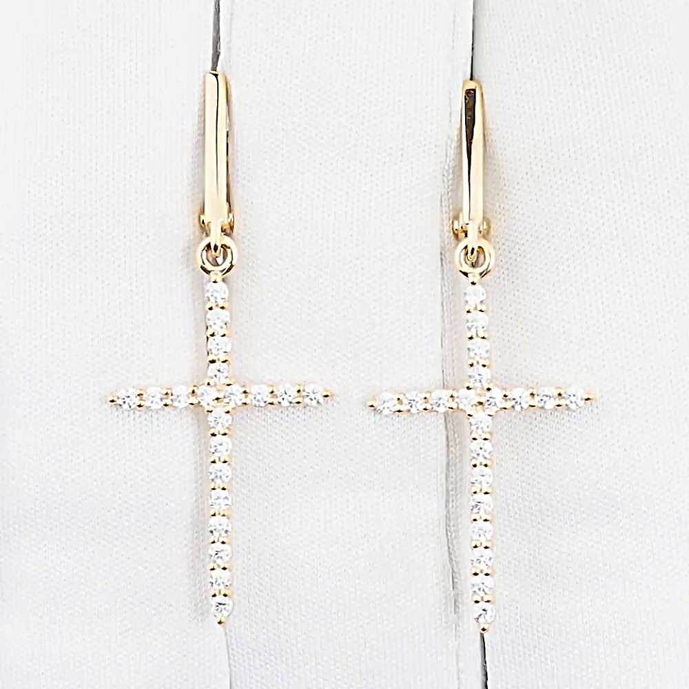 Серьги с фианитами из красного золота 585 пробы 1