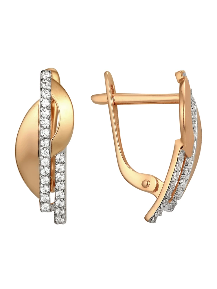 Серьги с фианитами из красного золота 585 пробы